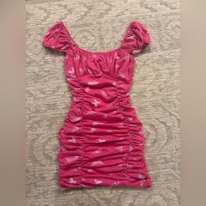 Urban Outfitters Ruched Butterfly Mini Dress in Pink